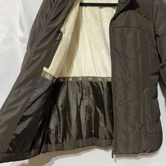 Calvin Klein Puffer Jacket Duck Down Waterfowl Feathers Brown Small - Picture 6 of 11